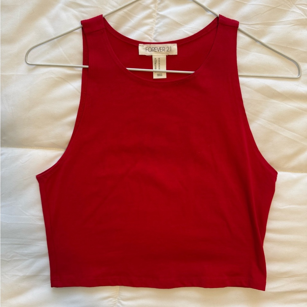 Forever 21 Red Fitted Crop Tank Top